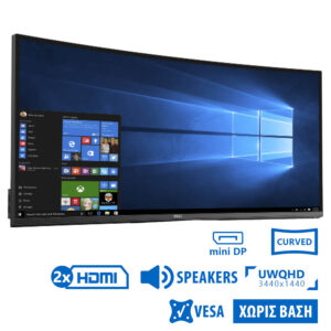 Used Monitor U3417W Curved/Dell/34\"UW-QHD/3440x1440/Black/w/Speakers/No Stand/DP & mini DP & 2xHDMI