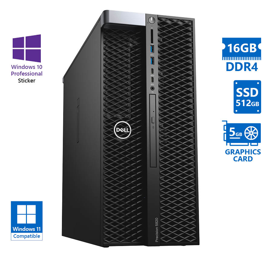95901_1 Dell (A-) Precision 5820 Tower Xeon W-2123(4-Cores)/16GB DDR4/512GB SSD/Nvidia 5GB/DVD/10P Grade A- - Image 1