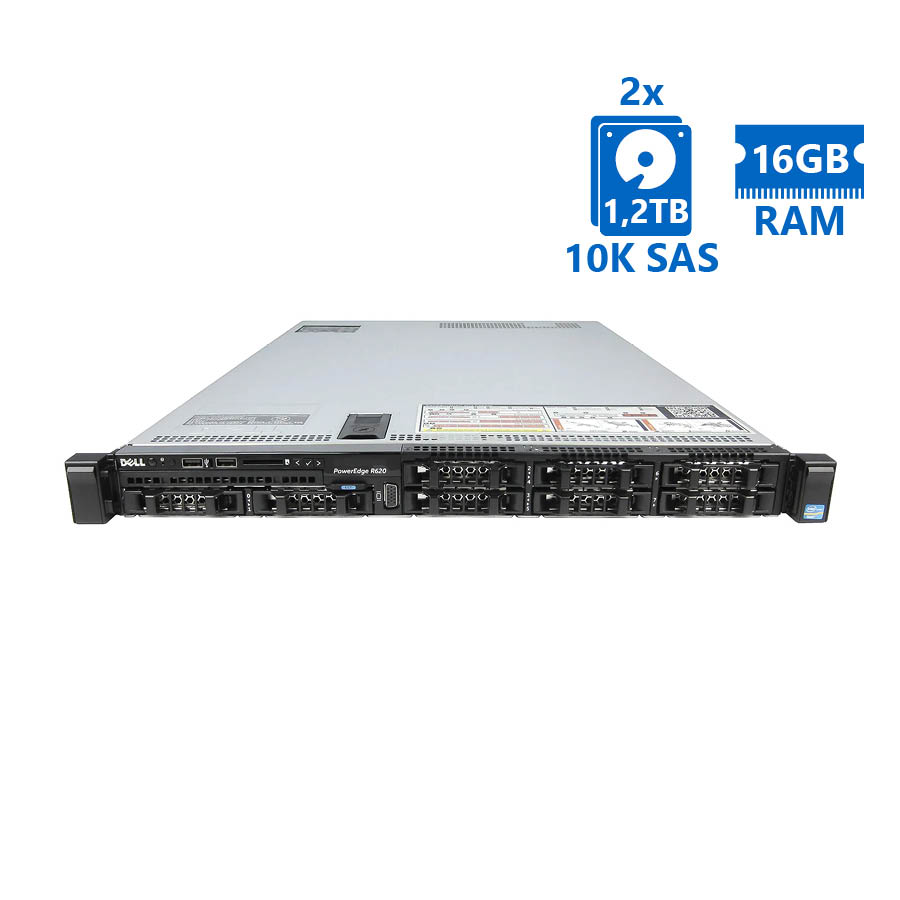 97230_1 Refurbished Server Dell Poweredge R620 R1U E5-2630/16GB DDR3/2x1.2TB SAS 10K/8xSFF/1xPSU/DVD/PERC H7 - Image 1