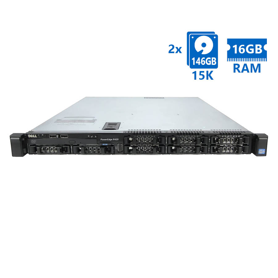 98389_1 Refurbished Server Dell Poweredge R420 R1U E5-2430(6-cores)/16GB DDR3/2x146GB 15K/8xSFF/1xPSU/No ODD - Image 1