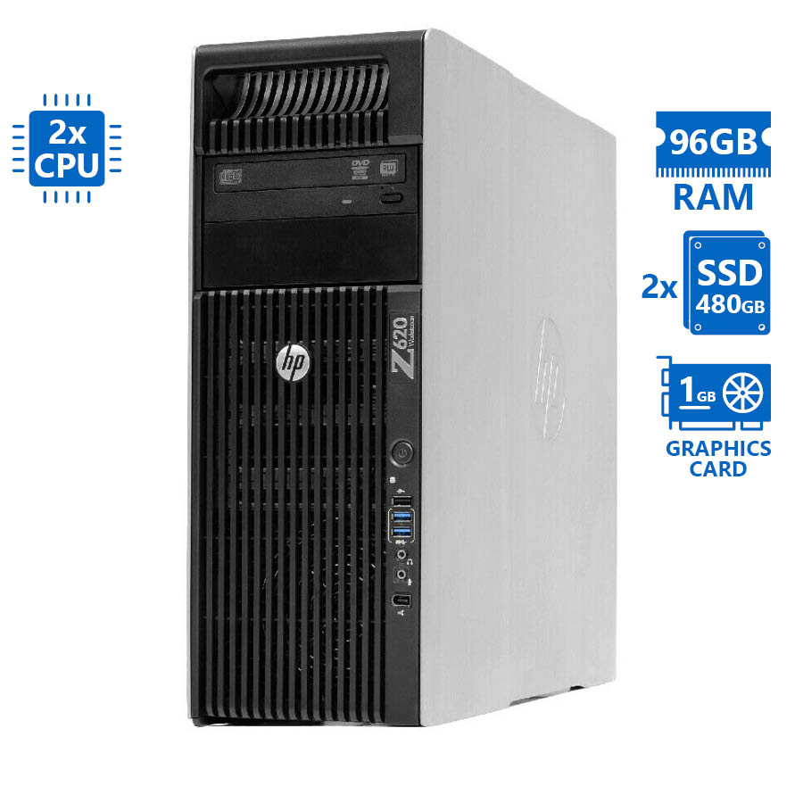 99020_1 HP Z620 Tower Xeon 2xE5-2667(6-Cores)/96GB DDR3/2x480GB SSD/Nvidia 1GB/DVD/7P Grade A Workstation Re - Image 1