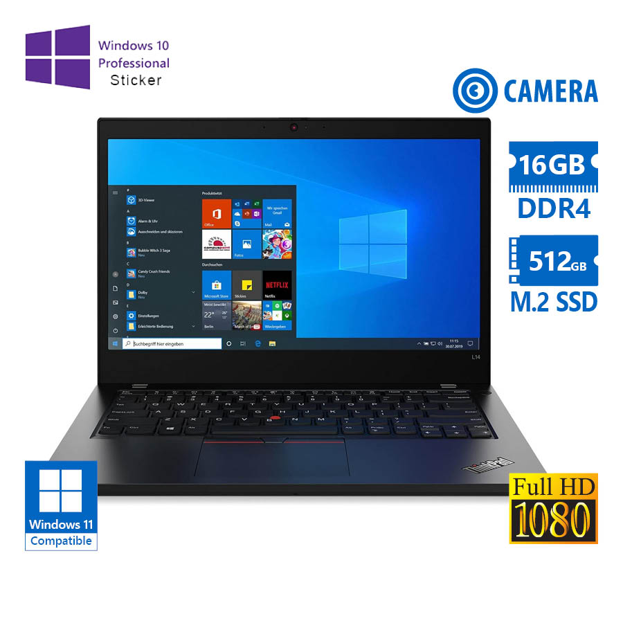 100072_1 Lenovo (A-) ThinkPad L14 Gen 1 i5-10210U/14\"FHD/16GB DDR4/512GB M.2 SSD/No ODD/Camera/10P Grade A- R - Image 1